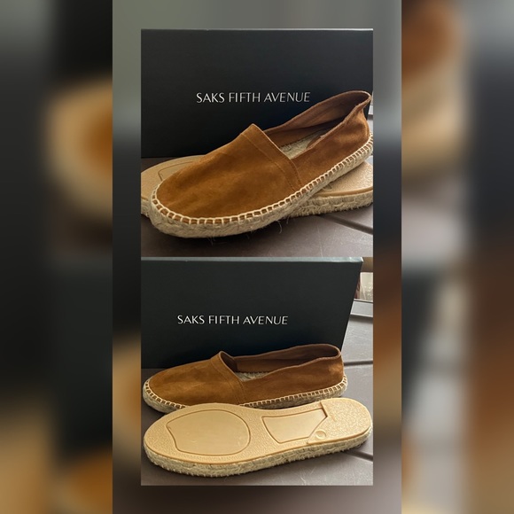 Saks Fifth Avenue Shoes - Saks Fifth Avenue Amberes Suede Espadrilles COGNAC